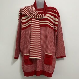 Angora blend striped tunic length sweater with matching scarf